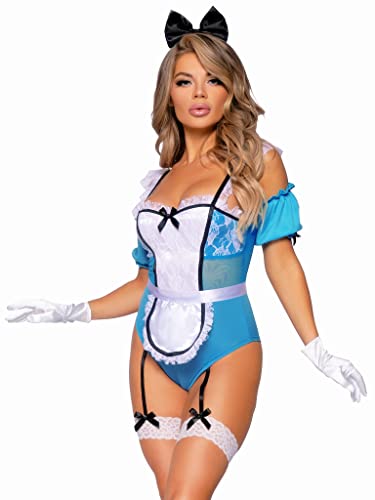 Costume de Miss Alice Leg Avenue 4 pièces avec tablier et bandeau pour femme