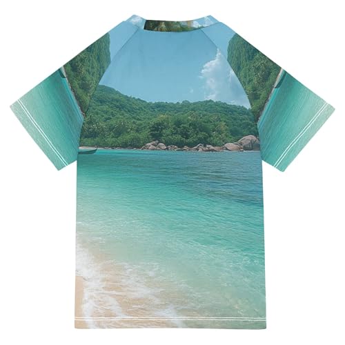 Summer Beach with Palm Tress Girl Bathing Suit Sun Protection Teen Clothing Swimwear Beach Tops 3T2