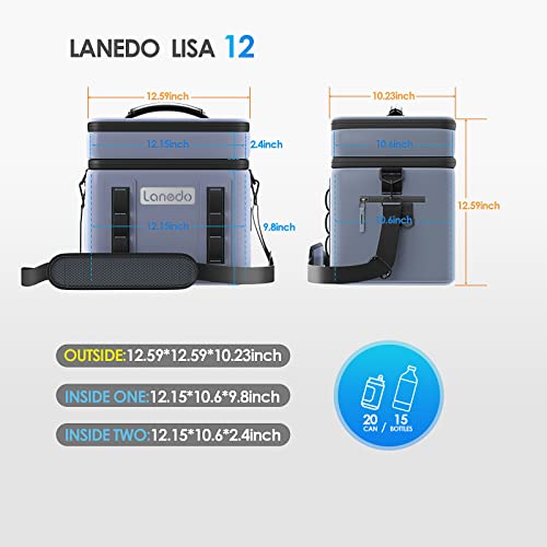 Lanedo Lisa Lunch Soft Cooler 20 Can, Insulated Bag Portable Ice Chest Box For Lunch, Beach, Drink, Beverage, Travel, Camping, Picnic, Car, Trips, Cooler Leak-Proof (Double Gray) #TOP5