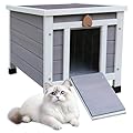 Rockever Outdoor Cat House,Outdoor cat Houses for Feral Cats Weatherproof Rabbit Hutch Small, Wooden Small Pet House and Habitats-Grey