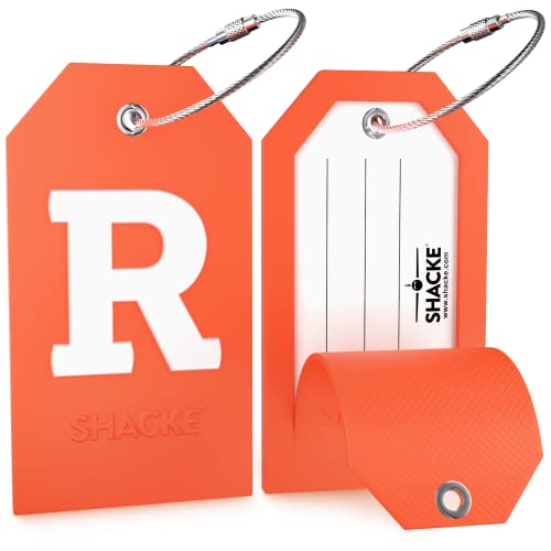 Initial Luggage Tag With Full Privacy Cover And Stainless Steel Loop – (Letter R) #TOP1