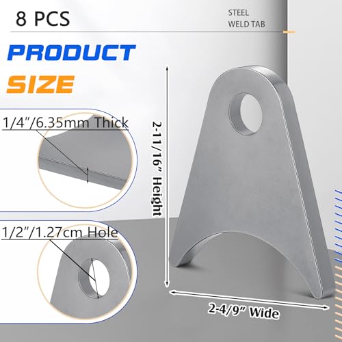 Image of Hicarer 8 Pcs Steel Weld on Tab Universal Shock Mount Flat Tab Brackets Steel Gusset Welding Accessories, with a 1 /2 inch Hole, 1 /4 inch Thick (Axle Mount)
