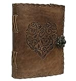 Leather Heart Embossed Journal, Notebook, Leather Journal for Men, Leather Journal for Women, Poetry Journal, Notebooks and Journals for Women, Mens Journal, Blank Paper Book, Blank Book (Design1)
