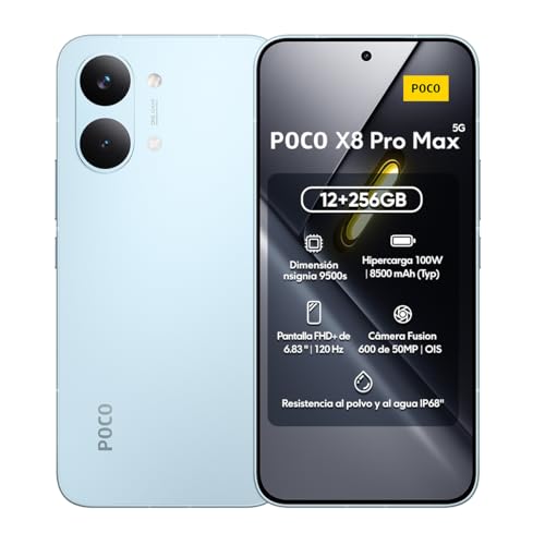 XIAOMI Celular Poco X8 Pro MAX 12GB RAM 256GB ROM Versión Global, Flagship Dimensity 9500s, Batería 8500mAh(typ), Pantalla 6.83" AMOLED 120Hz, Cámara 50MP, Carga Rápida 100W (Azul, 256, GB)