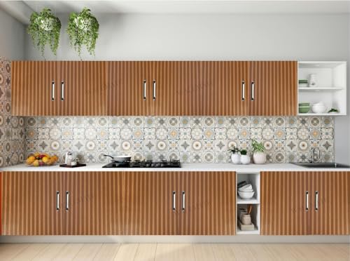 Image of WALLMATE Marble Wallpaper Self Adheisve Marble Wallpaper Waterproof Countertop Furniture Kitchen Marble Sticker (Fluted Brown Wood, 24x84 Inch)