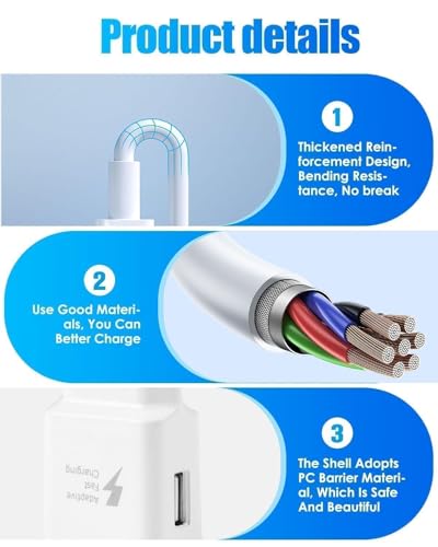 Chargeur rapide USB C pour Samsung Galaxy A16 5g A15 A14 A13 A05s A20 A23 A25 A33 A35 A40 A50 A55 A54 S22 S21 S20 S10 S9 Téléphone portable Tablette 15W Câble de charge rapide Adaptateur d'alimentatio – Image 6