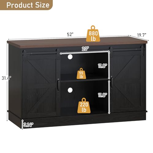Image of Hlivelood Farmhouse 55-75 Gallon Fish Tank Stand with Power Outlet, Aquarium Stand w /Cabinet&Sliding Barn Door, Heavy Duty Reptile Tank Stand for Fish /Turtle /Reptile Terrarium, 1000LB Capacity, Black