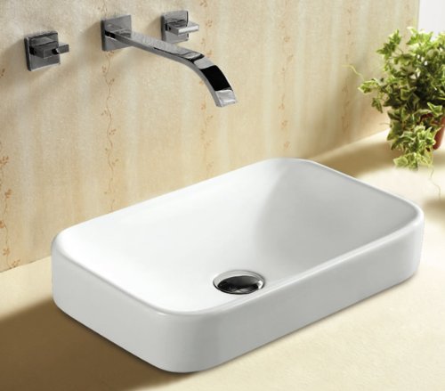 One-Day Sale: Up to 50% Off Elanti Collection EC9848 Curved Rectangular Vessel Sink, UPC Certified, Top Mount Design, 19 ¼" L x 11 ⅞" W x 5" H, White Porcelain
