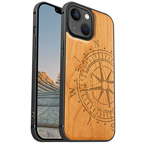 Coque magnétique iPhone 13 Mini antichoc avec dos bois véritable