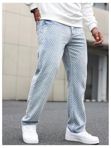 Men's Swiss Dots Straight Leg Jeans Vintage Long Denim Pants with Pockets 5