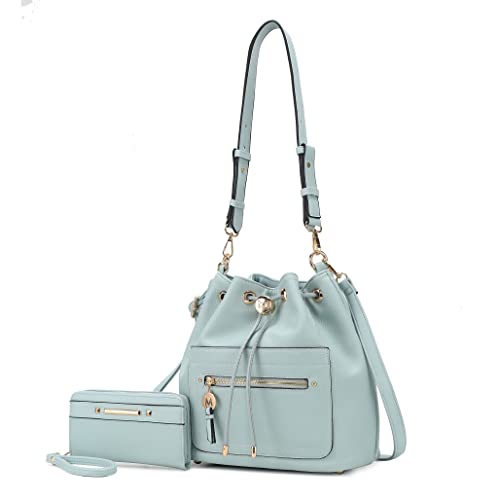 Image of MKF Collection Crossbody Bucket Bag for Women, Drawstring Hobo Shoulder Bags Handbag Purse with Wristlet Wallet by Mia K