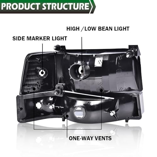 Image of GRAND ORANGE Headlights Compatible with Ford F150 Bronco 1992-1996 Chrome | Headlamps Assembly,w /Corner Signal Lamp & Bumper Lamps,Fit F250 F350 1992-1997,Clear Lens Chrome Housing Amber Reflector