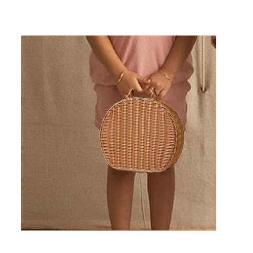 Rattan Korb Tasche, Vintage Handkoffer mit Tragegriff Picknickkorb mit Schloss Gewebter Aufbewahrungskorb Geschenkboxen Körbe Für Kleidung, Decken, Handtücher, Spielzeug. (S)