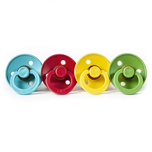 Bibs BPA-Free Natural Rubber Baby Pacifier | Made in Denmark (Turquoise/Strawberry/Pineapple/Pear, 0-6 Months) 4-Pack