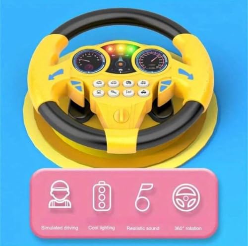 Image of Kids Steering Wheel Toy with Dashboard Design, Rotating Steering Wheel with Light Indicators and Sound Buttons, Plastic Driving Simulation Toy for Car Seat and Indoor Play