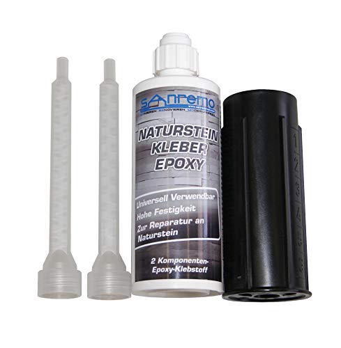 Preisvergleich Produktbild Sanremo NATURSTEIN KLEBER 140ml + 2 Mischdüsen + Auspressstössel 2-Komponenten Klebstoff Epoxidharz Kleber (1,43 / 10 ml)
