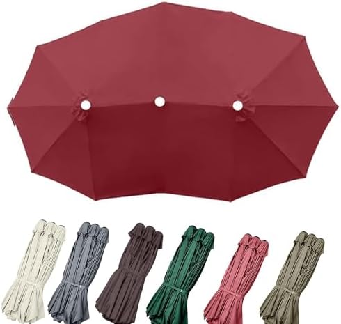 Large 15ft Khaki Double-Sided Patio Umbrella Replacement Canopy - 12 Ribs Waterproof Market Parasol Top Cover for Outdoor Yard, Dark Green