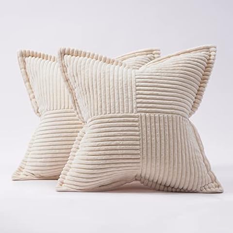 Topfinel Funda de Cojin 40x40 Pana Beige 2 Piezas Cover