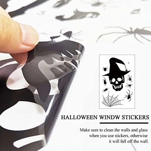Adisno Halloween Window Cling Stickers, Halloween Window Decorations, Skull Spider Bat Decals Decoration Double Sided for Halloween Party Decorations (9 Sheets 53 PCS )