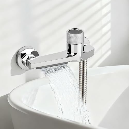 DMJJSD Wasserfall Badewannenarmatur mit Thermostat 2 Auslässen, Duscharmatur mit Sicherheitstaste, Wasserhahn Badewanne Mischbatterie Dusche Wandmontage Wannenarmatur für Badewanne und Bad,Chrom