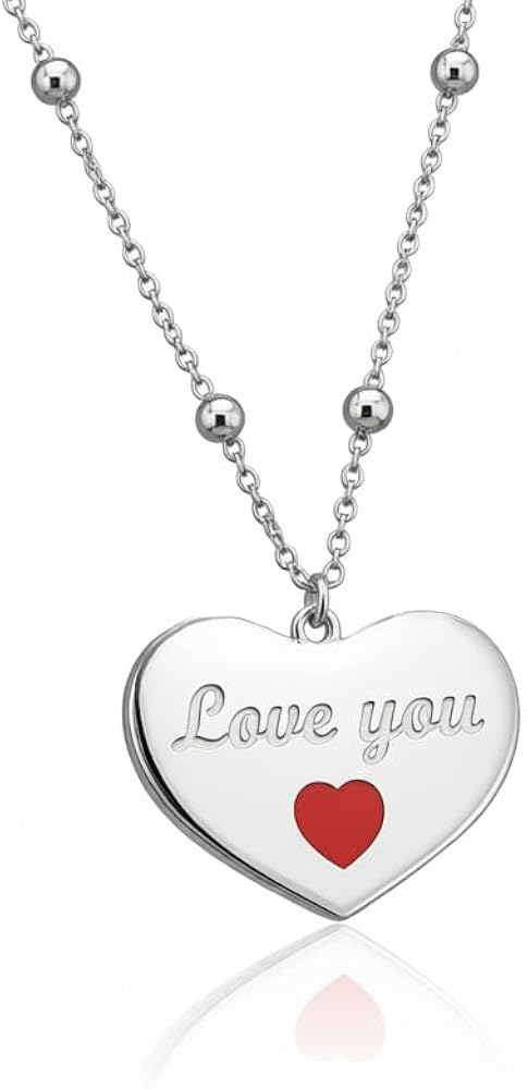 Collana Cuore I Love You In Argento Sterling 925 Con Zirconia - Regalo Per Fidanzata/Moglie, Catena Regolabile 45+6 Cm, Con Biglietto