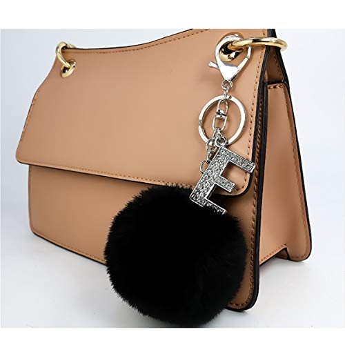 Czsycdsf Crystal Initial Letter A-Z Puff Fur Ball Keychain, Black Pom Pom Keyrings Soft Faux Rabbit Fur Balls Key Chain Fluffy Keyrings Car Keyring Pendant Artificial Fur Ball Key Ring Accessory, K #TOP3