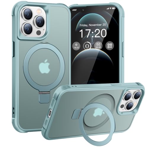BENTIACC Magnetic Ring Stand Case for iPhone 12 Pro Max/13 Pro Max - 120 rotatable Stand Shockproof N52 Magnet matt Transparent Back Non-Slip Easy to Clean Drop Protection (Lake Blue)