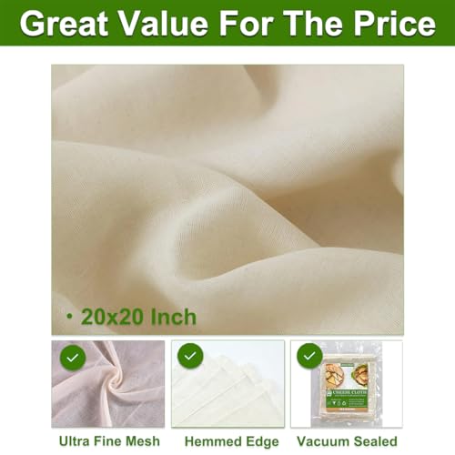 Image of 8 Pcs Cheese Cloths, SGS Tested 100% Unbleached Cotton, 20x20 Inch Cheesecloth for Straining, Grade 100 Ultra-Dense Cheese Cloth With Fabric Fine Mesh Cloth for Cooking, Juicing, Baking, Cheese Making