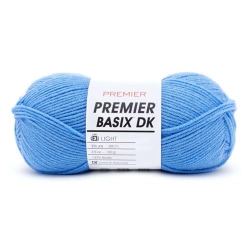 Premier Yarns Basix DK Weight Yarn, Made of Acrylic, Ideal Yarn for Crocheting and Knitting, Machine-Washable, Blue, 3.5 oz, 306 Yards