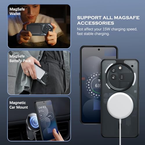 Image of GUAGUA Polycarbonate For Nothing Phone 3A Pro Case, [Compatible With Magsafe] Magnetic Anti-Scratch Translucent Matte Back Slim Shockproof Case Phone Cover,Black