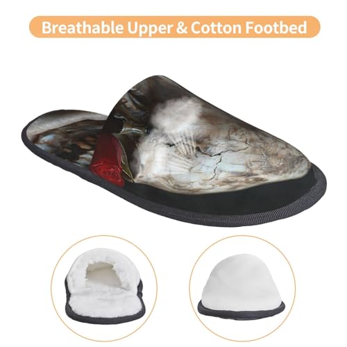 Realistic Rose Skull Print Women Slippers Home Furry Shoes Keep Men Couples Shoes Warm For Women-4
