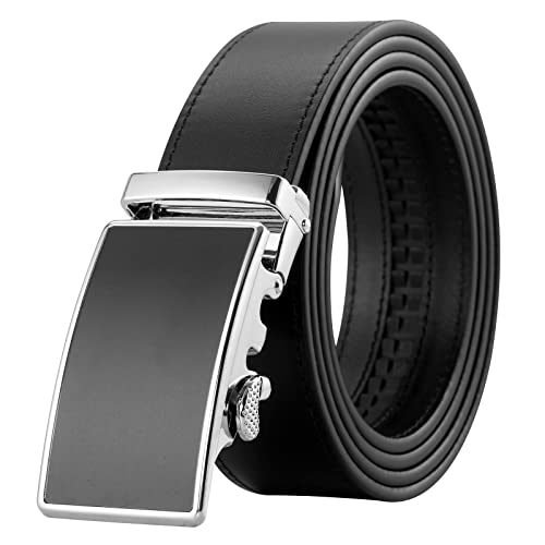 Mens Belts, Sliding Automatic Buckle Ratchet Dress Belt TOP Genuine Leather Strap Gifts Full Grain Leather