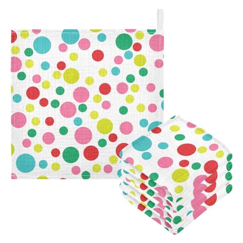 Kigai Color Circular Wave Point Baby Washcloths,3pcs Ultra Soft Absorbent Towel,Newborn Bath Face Towel, Natural Reusable Baby Wipes for Sensitive Skin, Baby Registry as Shower