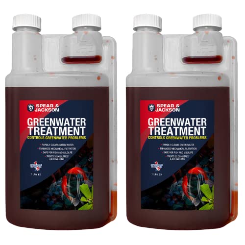 Spear & Jackson Greenwater Treatment 2 x 1L - Rapidly Clears Green Water Enhances Mechanical Filtration - Safe for Fish And Wildlife - Treats 20,000 Litres