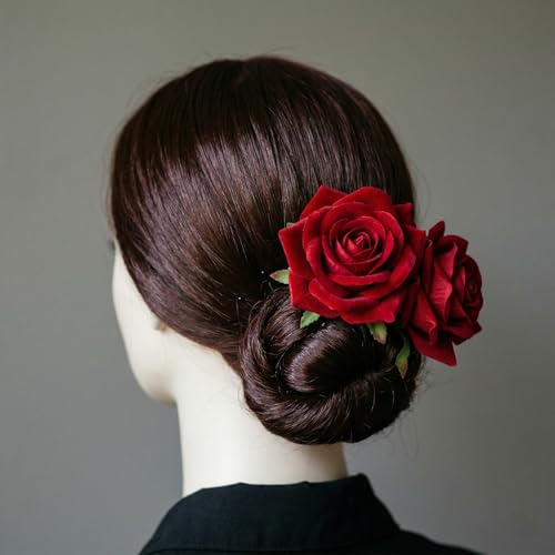 Broche decorativo floral rojo para cabello miniatura 5