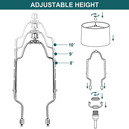 Image of WEAVERBIRD Lamp Shade Harp Bracket 8 9 10 inch Adjustable Lamp Harp Kit with 3 /8 Standard Saddle,E14 E26 E27 Light Base UNO Fitter Adapter Converter Finial Set and Crystal Lamp Finial Knob, Silver