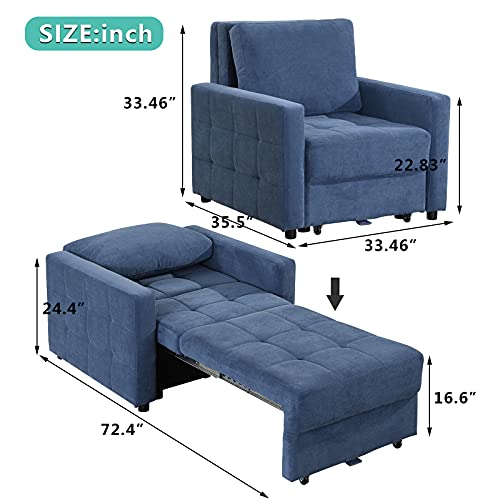 BINGTOO Sleeper Chair Bed- Convertible Chair Bed Sleeper, Pull Out Sleeper Chair Bed with Storage, Modern Chair Beds Sleeper Sofa Couch Bed for Living Room, Linen Fabric (Blue)