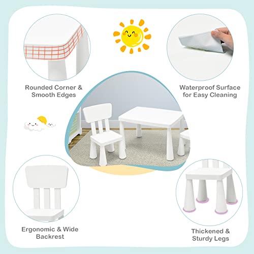 Costway 3-Piece Kids Table And Chairs Set, Lightweight Plastic Children Activity Center For Reading, Writing, Painting, Snack Time, Kids Furniture Art Study Desk & Chairs Set For Ages 1-7 (White) #TOP3