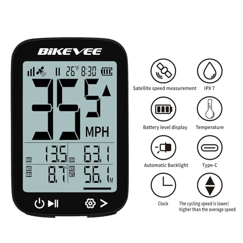 image for Bikevee Bike Speedometer GPS Wireless Cycling Computer – Auto Start/