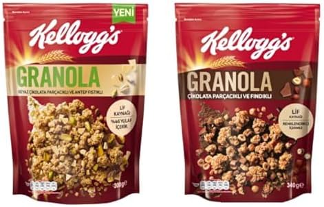 Kellogg's Granola Beyaz Çikolatali Antep Fıstikli 300 Gr & Granola Çikolata Parçacıklı ve Fındıklı 340 Gr