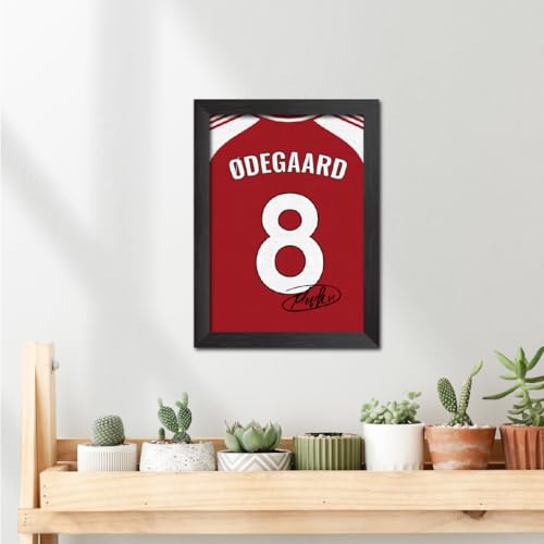 Image of TenorArts Martin Odegaard Poster Frame Arsenal Jersey Laminated Photo Print Signature Framed Painting with Matt Finish Black Texture (12 inches x 9inches)