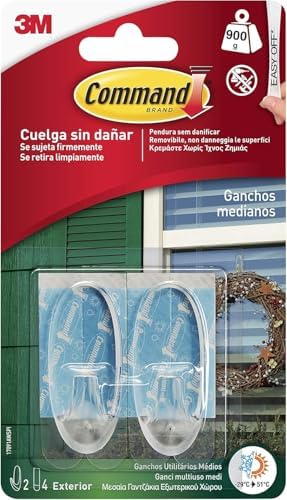 
Command Gancio Adesivo Trasparente da Esterno a Forte Adesione per Decorazioni - Medium (2 Ganci)