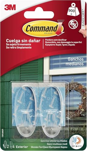 Command Gancio Adesivo Trasparente Da Esterno, Medium (2 Ganci) - Appendi Le Decorazioni Da Esterno