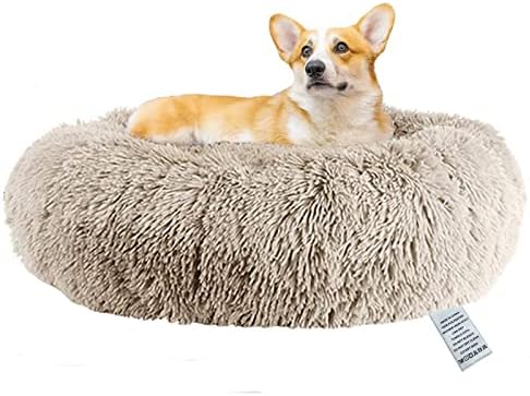 Donut Dog Bed,Calming Anti Anxiety Large Dog Beds,Washable Soft Warm Plush Fleece Fluffy Soothing Cat Pet Cushion,Round Orthopedic Relief Improved Sleeping Non Slip Bottom Kitten Bed, 70cm, Grey