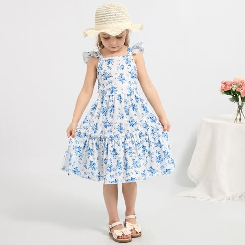 Girls Summer Floral Dresses Tie Back Flutter Sleeves Casual Spring Dress for 4-12 Years2