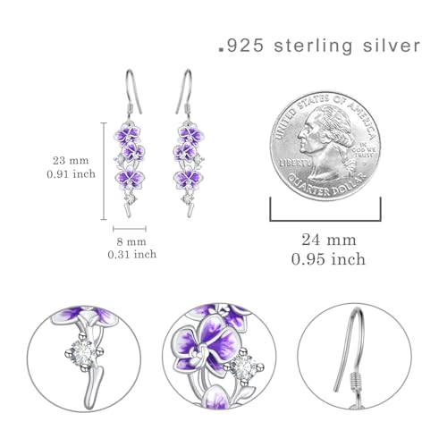 Hibiscus Earrings for Women 925 Sterling Silver Hibiscus Purple Flower Earrings Summer Tropical Hawaiian Jewelry for Women4