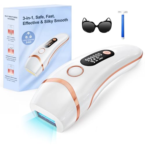 Haarlosy Epilatore Luce Pulsata, 3 IN 1 HR/SC/RA 9 Livelli Energia IPL Epilatore Laser, 999,999 Flashes Regolabile Adatto Depilatore Corpo, Viso, Ascelle, Gambe (Bianco)