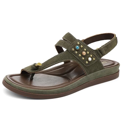 Image of UBFEN Womens Thong Sandals with Toe Loop Heel Strap for Beach | Dressy Casual Flat Flip Flops with Back Strap, Cushioned Footbed for Comfortable Summer Walking