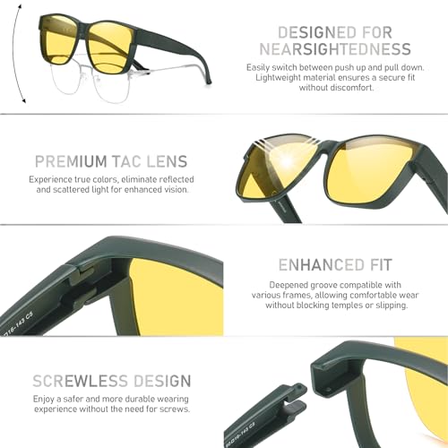 Image of HAOLOTA Night Vision Driving Over Glasses, Polarized Nighttime Glasses Men Women Anti Glare Yellow Tinted Lens