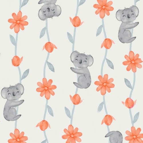 Tecido Tricoline - Infantil Coala - 50x150 (Laranja)